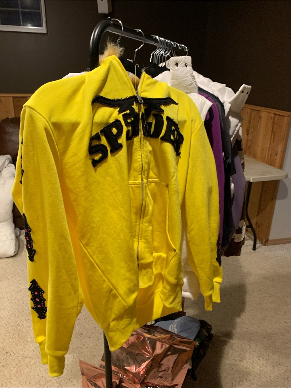 Yellow Zip-Up Hoodie with Oversized Script Logo